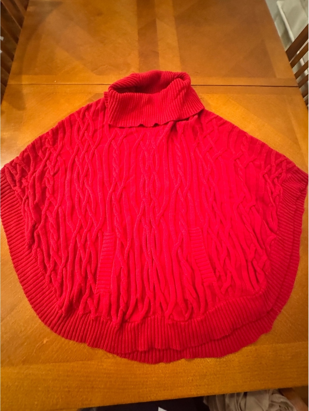 Talbots Red Cable Knit Turtleneck Poncho Sweater one size 399